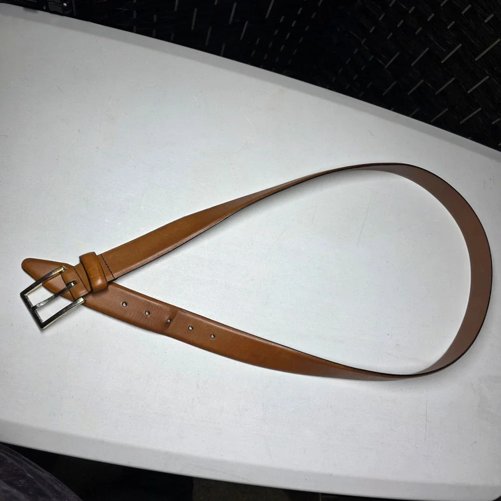 Allen Edmonds Mens Brown Leather Belt Size 42 Handcrafted USA 32190 Cognac